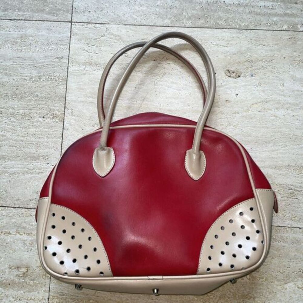 Tosca Blu Leather‎ Purse Handbag Made In Italy red Tan Perforated Corners